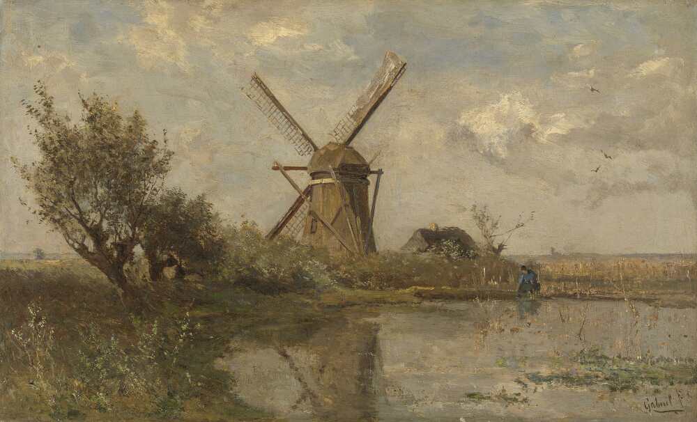 Paul Joseph Constantin Gabriël, Windmühle an einem Teich, um 1860–1903, Öl auf Leinwand, 28,5 × 46,5 cm (Rijksmuseum, Amsterdam)