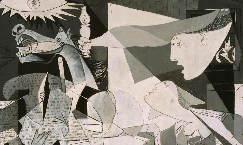 Pablo Picasso, Guernica, Detail, Paris, 1. Mai bis 4. Juni 1937, Öl auf Leinwand, 349,3 x 776,6 cm (Museo Nacional Centro de Arte Reina Sofia © Sucesión Pablo Picasso, VEGAP, Madrid, 2017)