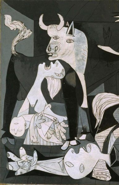 Pablo Picasso, Guernica, Stier und Pietà, Paris, 4. Juni 1937, Öl auf Leinwand, 349,3 x 776,6 cm (Museo Nacional Centro de Arte Reina Sofia © Sucesión Pablo Picasso, VEGAP, Madrid, 2017)