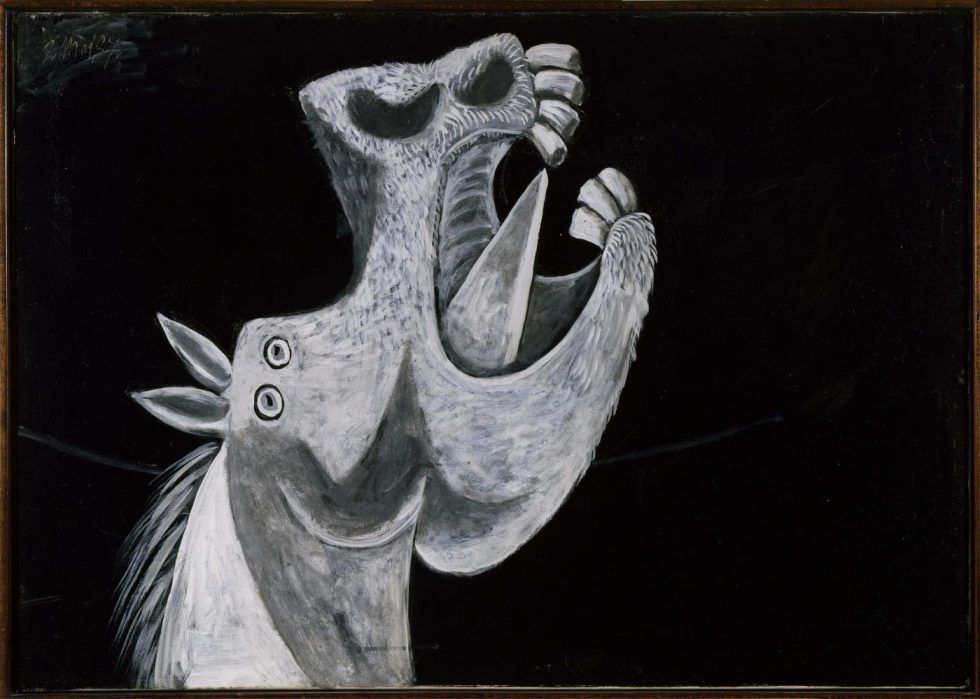 Pablo Picasso, Pferdekopf, Skizze für Guernica, Paris, 2. Mai 1937, Öl auf Leinwand, 65 x 92 cm (Museo Nacional Centro de Arte Reina Sofia, Legado Picasso, 1981 / © Sucesión Pablo Picasso, VEGAP, Madrid, 2017)