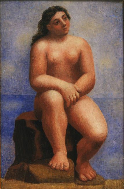 Pablo Picasso, Weiblicher Akt auf einem Felsen sitzend, Fontainebleau, Sommer 1921, Öl-Holz, 15.8 x 11.1 cm (MoMA, New York, James Thrall Soby Bequest. 1242.1979)
