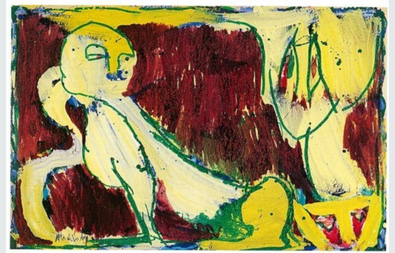 Pierre Alechinsky, Supercilious, 1975, Acryl und Klarlack auf Packpapier auf Leinwand, 100,5 x 153,5 cm (Gudrun Selinka, VG Bild-Kunst, 2022)