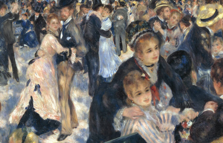 Pierre-Auguste Renoir, Tanz im Moulin de la Galette, Detail, 1876, Öl auf Leinwand, 131,5 x 176,5 cm (Musée d'Orsay, Gustave Caillebotte Bequest, 1896 © Musée d'Orsay, Dist. RMN-Grand Palais / Patrice Schmidt)