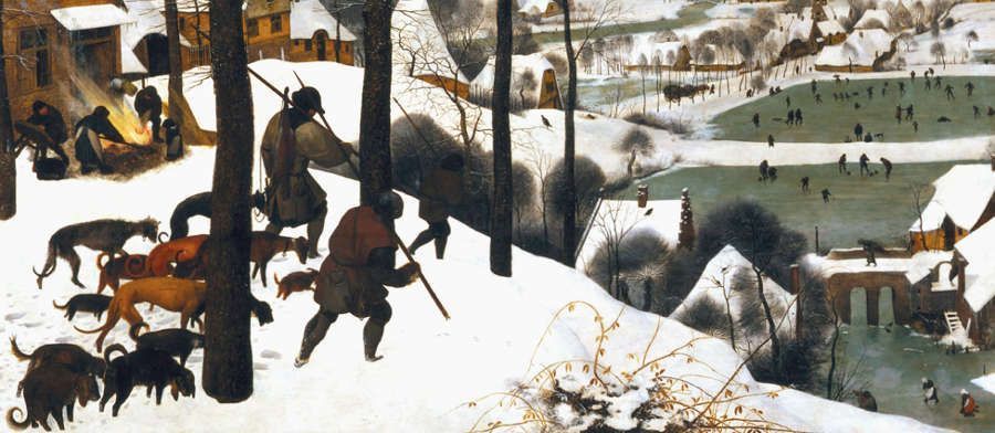 Pieter Bruegel der Ältere, Die Jäger im Schnee (Winter), Detail, 1565, signiert und datiert, Öl auf Eichenholz, 117 x 162 cm (Wien, Kunsthistorisches Museum)