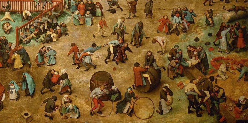 Pieter Bruegel der Ältere, Kinderspiele, Detail, 1560, signiert und datiert, Öl auf Eichenholz, 118 x 161 cm (Wien, Kunsthistorisches Museum, Inv.-Nr. 1017)