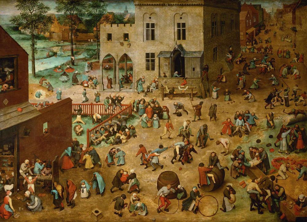 Pieter Bruegel der Ältere, Kinderspiele, 1560, signiert und datiert, Öl auf Eichenholz, 118 x 161 cm (Wien, Kunsthistorisches Museum, Inv.-Nr. 1017)