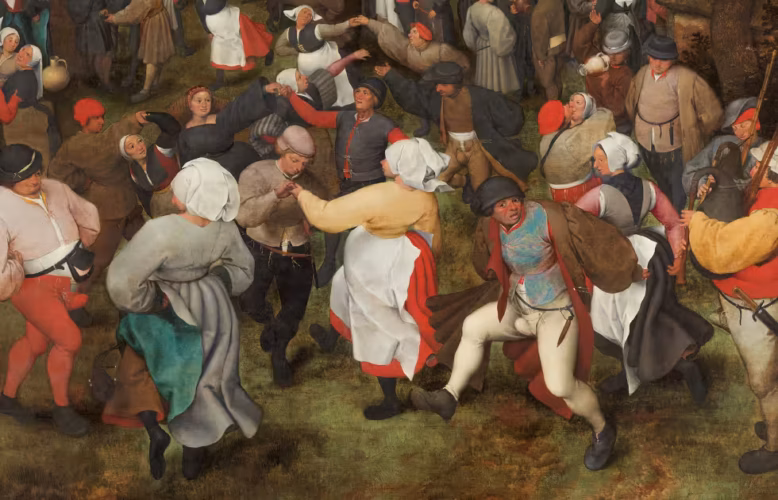 Pieter Bruegel der Ältere, Der Hochzeitstanz, Detail, 1566, Öl auf Holz, 119.4 × 157.5 cm (Detroit Museum of Art, Inv.-Nr. 30.374)