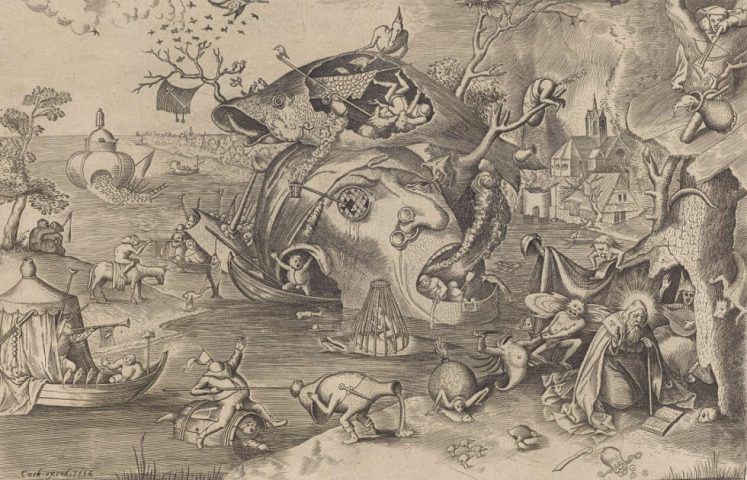 Pieter Bruegel d. Ä., Die Versuchung des hl. Antonius, Detail, Verleger Hieronymus Cock, zg. Pieter van der Heyden, 1556, Kupferstich, 26.6 x 35.4 cm (Blatt), 24.8 x 32.5 cm (Platte) (Inv. X.2327, Photo Credit: Kunstmuseum Basel Martin P. Bühler)