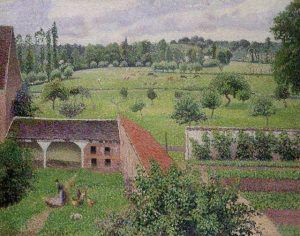 Camille Pissarro, Aussicht von meinem Fenster bei wolkigem Himmel, 1886-88 (Ashmolean Museum, Oxford)