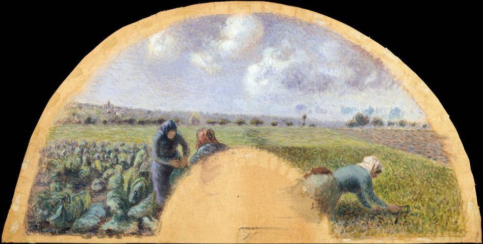Camille Pissarro, Kohlernte, 1878/79, Gouache auf Seide, 16.5 x 52.1 cm (The Metropolitan Museum of Art, New York, Purchase, Leonora Brenauer Bequest, in memory of her father, Joseph B. Brenauer, 1994)