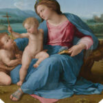 Raffael, Madonna mit Kind mit hl Johannes dem Täufer in einer Landschaft (The Alba Madonna), um 1509–1511, Öl auf Leinwand (transferiert von Holz) (National Gallery of Art, Washington, D.C., Andrew W. Mellon Collection (1937.1.24). Courtesy National Gallery of Art, Washington)