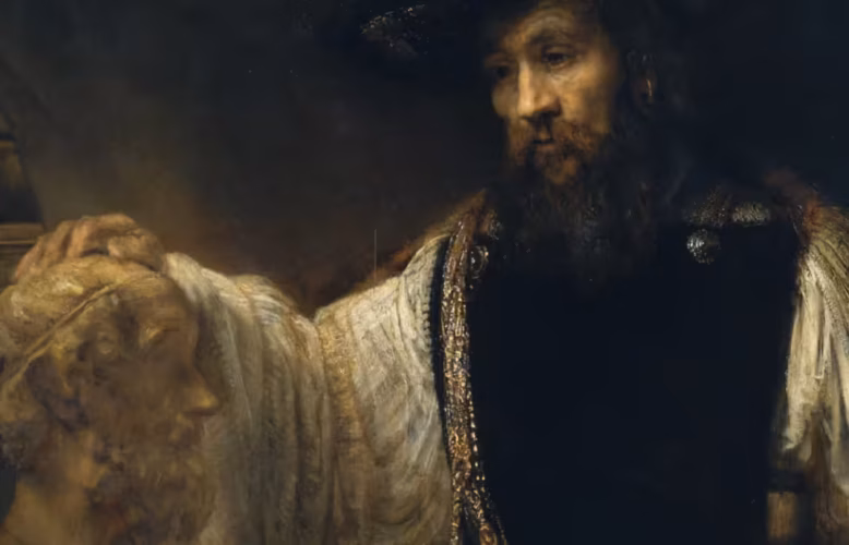 Rembrandt, Aristoteles mit der Büste Homers, Detail, 1653, Öl auf Leinwand, 143,5 x 136,5 cm (The Met Museum, New York)