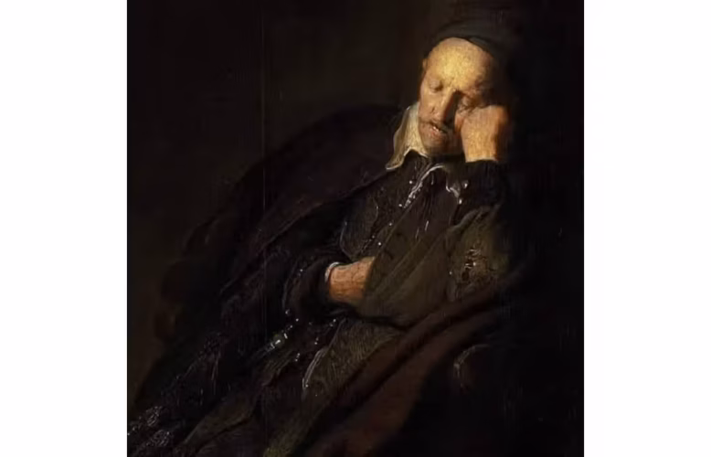 Rembrandt, Schlafender alter Mann, Detail, 1629, Öl auf Holz (Galleria Sabauda, Torino Su concessione del MiC - Musei Reali, Galleria Sabauda)