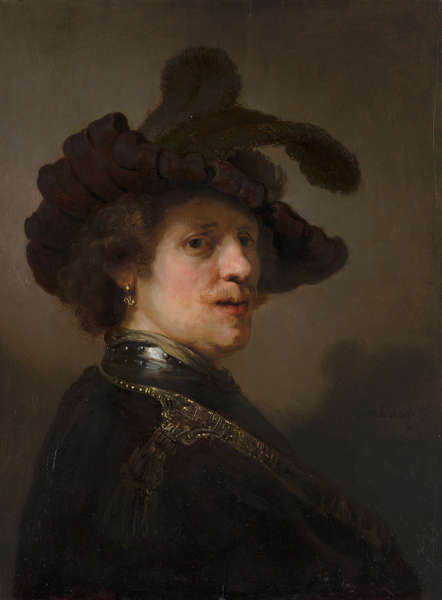 Rembrandt, Tronie eines Mannes mit einem federgeschmückten Barett, um 1635–1640 (Mauritshuis, Den Haag)