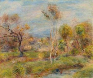 Pierre-Auguste Renoir, Der Teich. Cagnes (Landschaft bei Cagnes-sur-Mer), 1905–1907, Öl auf Leinwand, 46 × 55 cm (Saint-Jean-Cap-Ferrat, Villa Ephrussi de Rothschild, Académie des Beaux-Arts D2960)