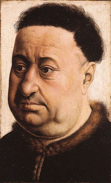 Robert Campin, Bildnis eines feisten Mannes (Robert de Masmines?), um 1425/30, Öl/Eichenholz, 28,5 x 17,7 cm (Gemäldegalerie Berlin)