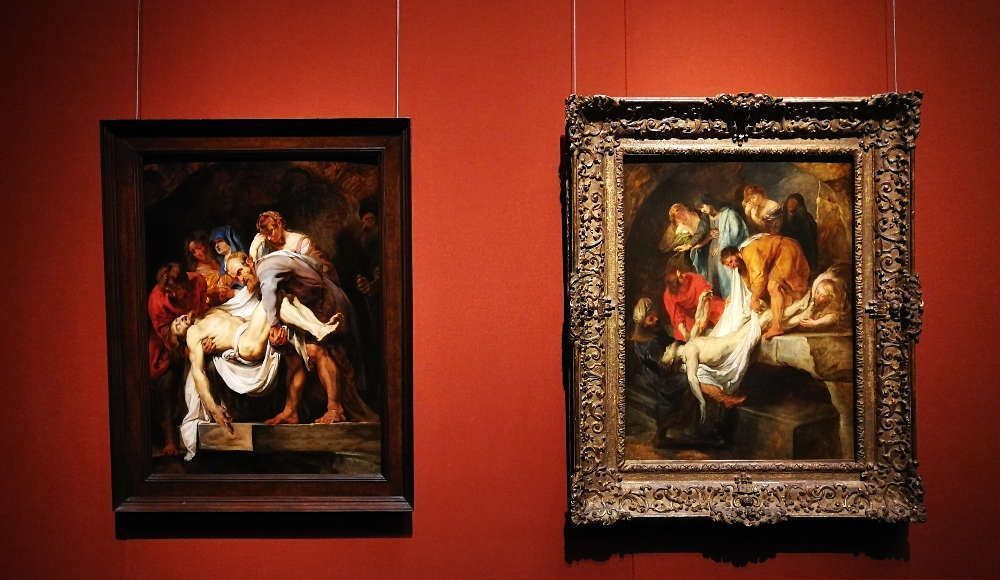 Peter Paul Rubens, Grablegung (nach Caravaggio, Ottawa) & Grablegung (Courtauld Gallery, London), Ausstellungsansicht: Peter Paul Rubens. Kraft der Verwandlung, Foto: Alexandra Matzner, ARTinWORDS.