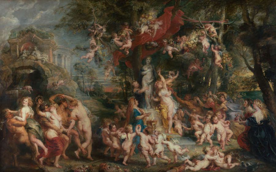 Peter Paul Rubens, Venusfest, nach Tizian, um 1635, Öl/Leinwand, 196 × 209,9 cm (Stockholm, Nationalmuseum, Inv. NM599 © Stockholm, Nationalmuseum)