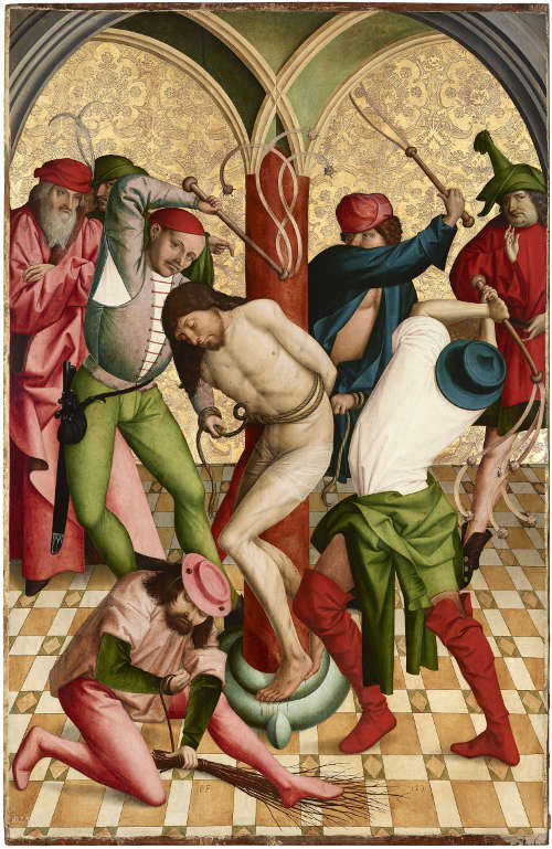 Rueland Frueauf d. Ä., Geißelung Christi, 1491, Malerei auf Fichtenholz 208,3 x 134,6 cm (Belvedere, Wien)