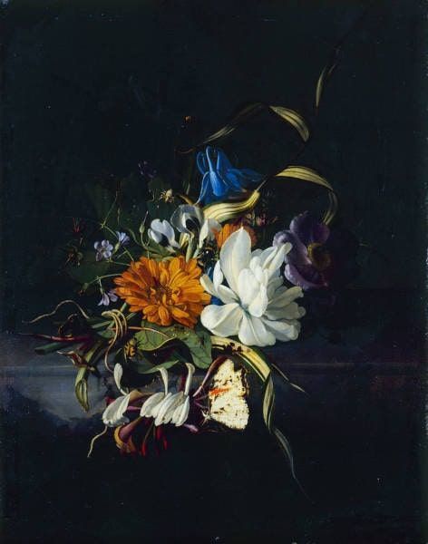 Ruysch, Rachel, Blumenstilleben, 1690, Öl auf Leinwand, 34,5 x 27,4 cm (Gemäldegalerie Alte Meister, Dresden, Inv.-Nr. Gal.-Nr. 3149)