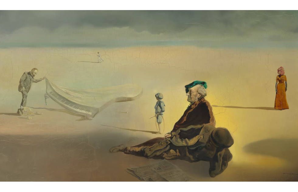 Salvador Dalí, Ein Chemiker, der mit äußerster Vorsicht die Nagelhaut eines Flügels anhebt, Detail, 1936, Öl-Lw, 48.3 × 64.1 cm (Art Institute of Chicago, Gift of Mr. and Mrs. Joseph R. Shapiro, 1996.390)