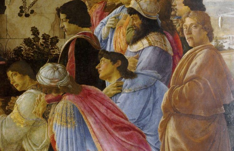 Sandro Botticelli, Anbetung der Könige, Detail mit vermutetem Selbstbildnis (Zanobi Altar) (Uffizien)