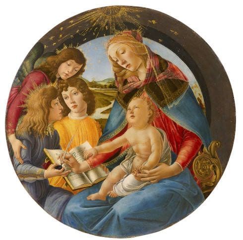 Sandro Botticelli, Madonna del Magnificat, Tempera, Öl und Gold auf Holz, Durchmesser 62.9 cm (Privatsammlung)