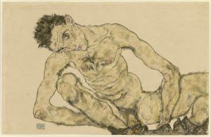 Egon Schiele, Aktselbstbildnis, 1916, Bleistift, Deckfarben (Albertina, Wien)