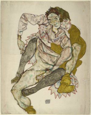 Egon Schiele, Sitzendes Paar, 1915, Bleistift, Pinsel und Aquarell (© Albertina, Wien)