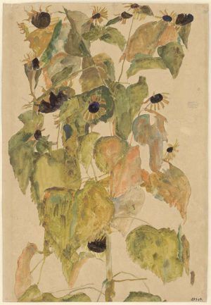 Egon Schiele, Sonnenblumen, 1911, Bleistift, Aquarell (Albertina, Wien)
