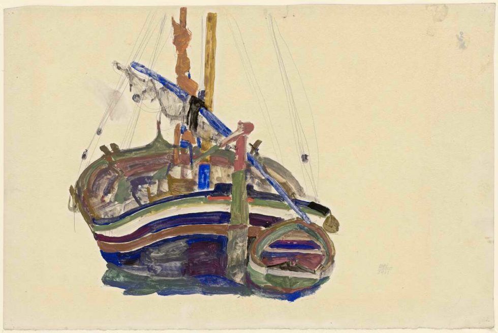 Egon Schiele, Triestiner Fischerboot, 1912, Bleistift, Aquarell, Deckfarben auf Strathmore Japanpapier (Albertina, Wien)