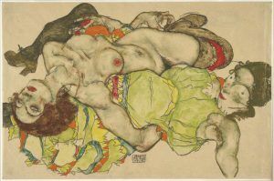Egon Schiele, Weibliches Liebespaar, 1915, Deckfarben, Bleistift (Albertina, Wien)