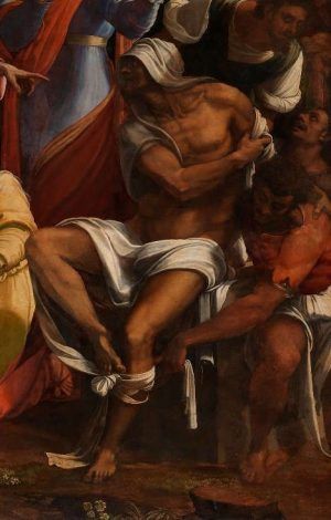 Sebastiano del Piombo, mit Entwürfen von Michelangelo, Die Erweckung des Lazarus, Lazarus, 1517–1519 (© The National Gallery, London, NG1)