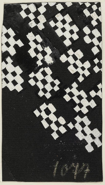 Sonia Delaunay, Textilentwurfszeichnung, um 1935, Gouache auf schwarzem Karton, 16,6 × 14,8 cm (Slg. Kunstmuseen Krefeld © Pracusa)