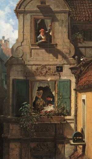 Carl Spitzweg, Der abgefangene Liebesbrief, um 1855, Öl auf Leinwand, 54,2 x 32,3 cm (Museum Georg Schäfer, Schweinfurt)
