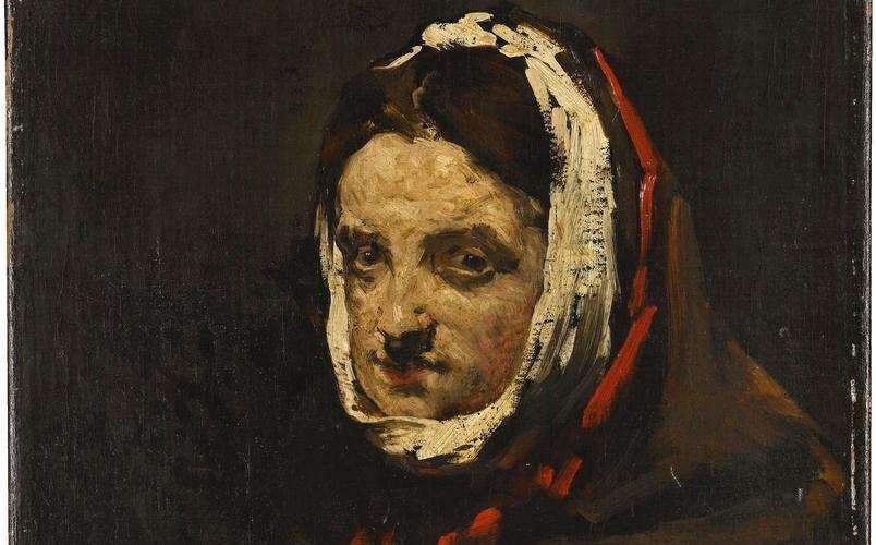 Théodule Ribot, Kopf einer Frau, Detail, um 1870, Öl auf Leinwand, 41 x 32 cm (Staatsgalerie Stuttgart)