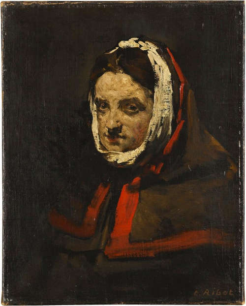 Théodule Ribot, Kopf einer Frau, um 1870, Öl auf Leinwand, 41 x 32 cm (Staatsgalerie Stuttgart)