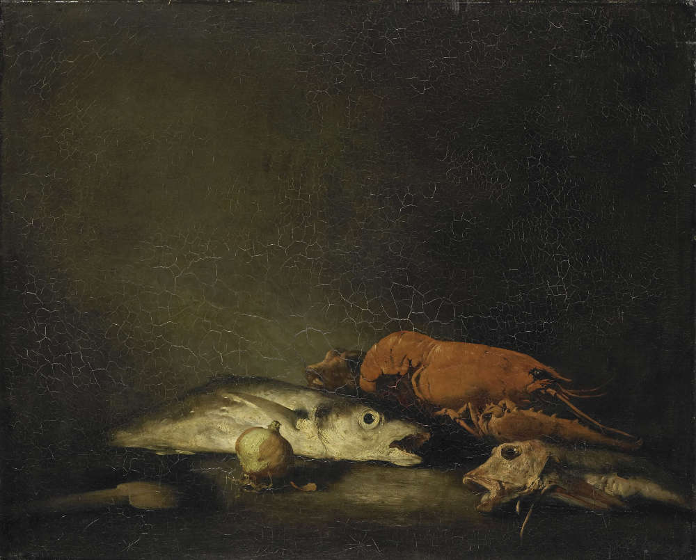 Théodule Ribot, Stillleben mit Fischen und Hummer, nach 1850, Öl auf Leinwand, 60 × 74 cm (Rijksmuseum, Amsterdam, Gift of M.C., Baroness van Lynden-van Pallandt, The Hague)