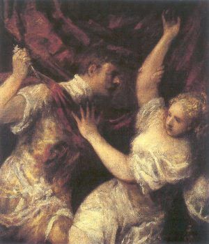 Tizian, Tarquinius du Lukrezia, um 1570–1576, Öl auf Leinwand, 144 x 100 cm (Gemäldegalerie der Akademie der bildenden Künste, Wien)