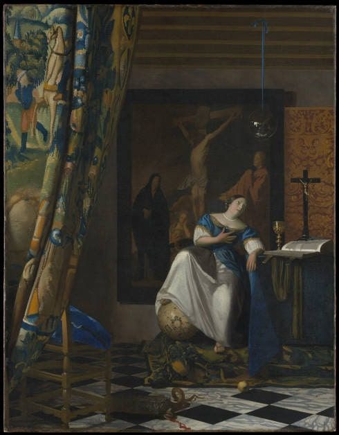 Vermeer, Allegorie des katholischen Glaubens, um 1670−1674, Öl auf Leinwand, 114,3 × 88,9 cm (New York, The Metropolitan Museum of Art)