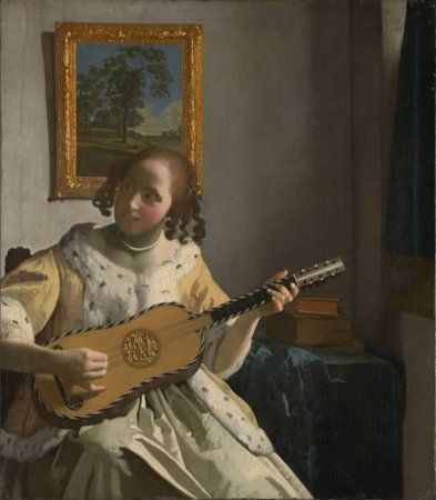 Vermeer, Die Gitarrenspielerin, um 1670−1672, Öl auf Leinwand, 51,4 × 45 cm (London, Kenwood, The Iveagh Bequest, English Heritage, Inv.-Nr. IBK 962)