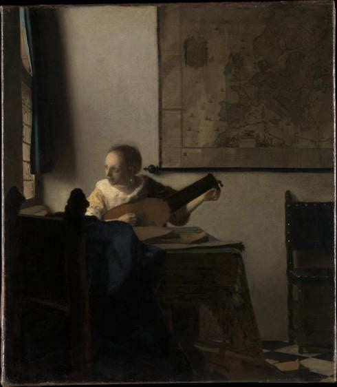 Vermeer, Die Lautenspielerin, um 1662−1664, Öl auf Leinwand, 51,4 × 45,7 cm (New York, The Metropolitan Museum of Art)