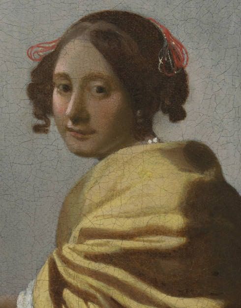 Vermeer, Frau am Virginal, Detail, um 1670−1672, Öl auf Leinwand, 25,5 × 20,1 cm (New York, The Leiden Collection, Inv.-Nr. JVe-100)