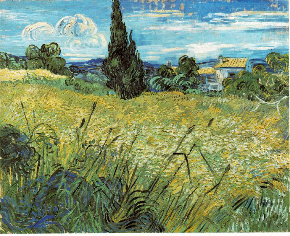 Vincent van Gogh, Grünes Weizenfeld mit Zypresse, Mitte Juni 1889, Öl/Lw, 73,5 x 92,5 cm (Národní Galerie, Prag)