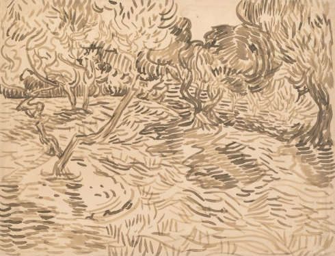Vincent van Gogh, Olivenhain, Saint-Rémy-de-Provence, Juni 1889, Pinsel und Tusche auf Papier, 49,8 x 64,9 cm (© Van Gogh Museum, Amsterdam, Vincent van Gogh Foundation)