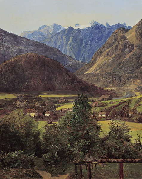 Ferdinand Georg Waldmüller, Der Dachstein vom Sophien-Doppelblick bei Ischl, 1835, Öl auf Holz, 31 × 26 cm (Belvedere, Wien, Inv.-Nr. 5712)