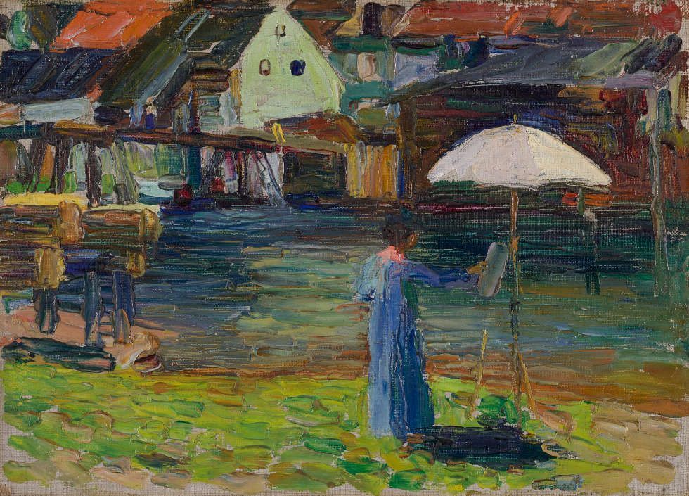 Wassily Kandinsky, Kallmünz – Gabriele Münter beim Malen I, Sommer 1903 (Städtische Galerie im Lenbachhaus und Kunstbau München)