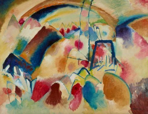 Wassily Kandinsky, Landschaft mit Kirche (Landschaft mit roten Flecken I), 1913, Öl auf Leinwand (Museum Folkwang, Essen)