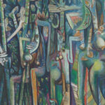 Wifredo Lam, La jungla [Der Dschungel], Detail, 1942–1943, Öl und Kohle auf Papier auf Leinwand, 239.4 x 229.9 cm (MoMA, New York, Inter-American Fund, Inv.-Nr. 140.1945)