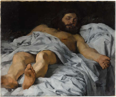 Wilhelm Trübner, Christus im Grabe, 1874, Öl-Lw, 79,5 x 95 cm (Staatsgalerie Stuttgart)